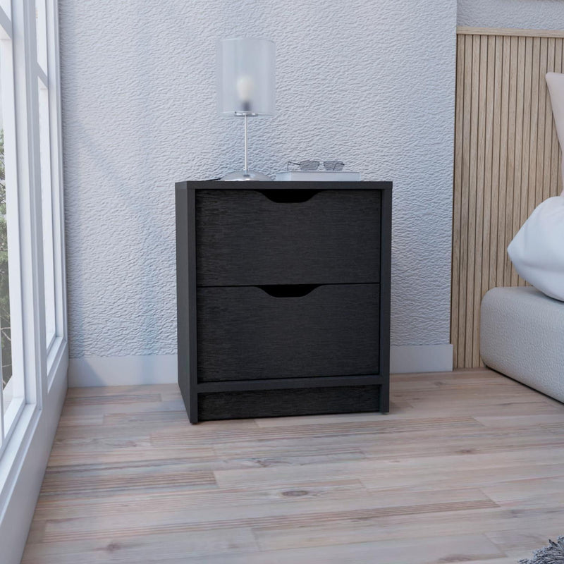 Wood Two Drawer Nightstand - Black
