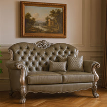 Load image into Gallery viewer, Faux Leather Loveseat And Toss Pillows - Bone
