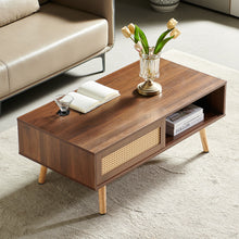 Load image into Gallery viewer, 41.34" Rattan Coffee Table, Sliding Door For Storage, Solid Wood Legs, Modern Table For Living Room
