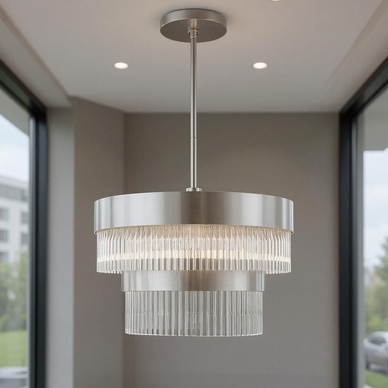 23" Five Light Dimmable Chandelier With Shades - Nickel
