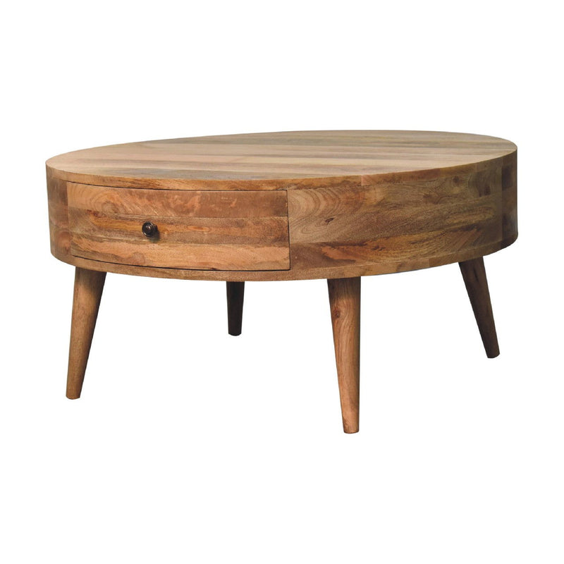 Solid Wood Round Coffee Table With Drawer - Oak