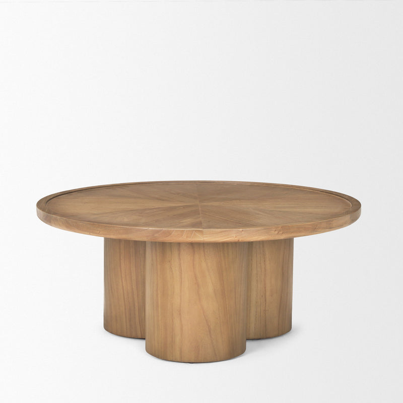 39" Solid Wood Round Pedestal Coffee Table - Natural