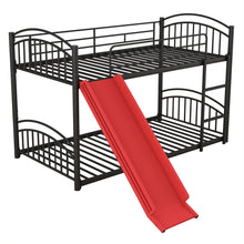 Load image into Gallery viewer, Twin Over Twin Metal Bunk Bed With Slide,Kids House Bed Black+Red
