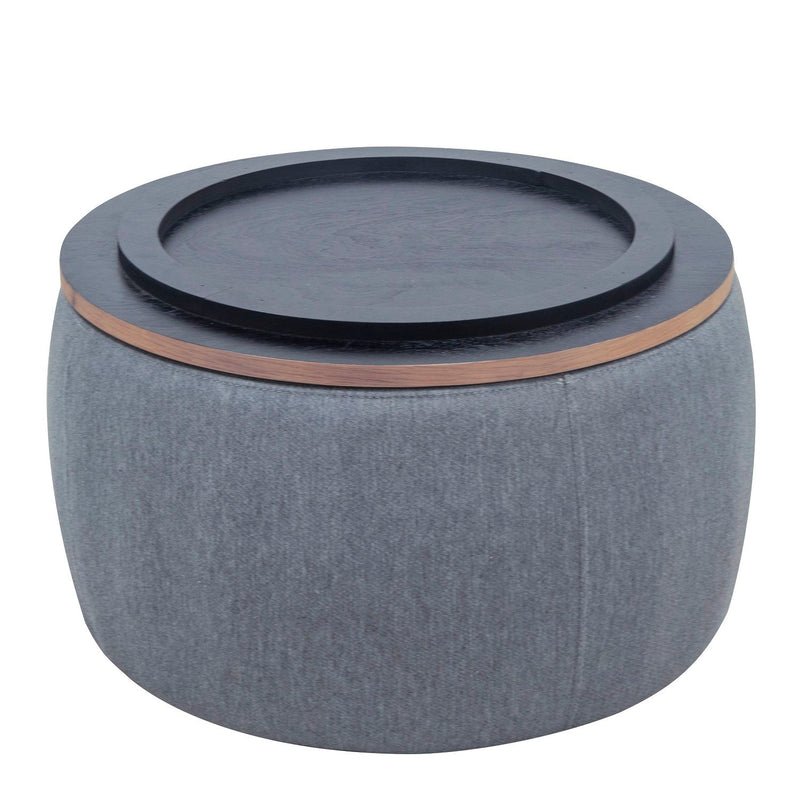 26" Fabric And Wood Reversible Tray Top Round Storage Ottoman - Dark Gray And Natural