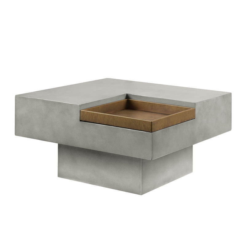 32" Cement Square Distressed Pedestal Coffee Table - Gray