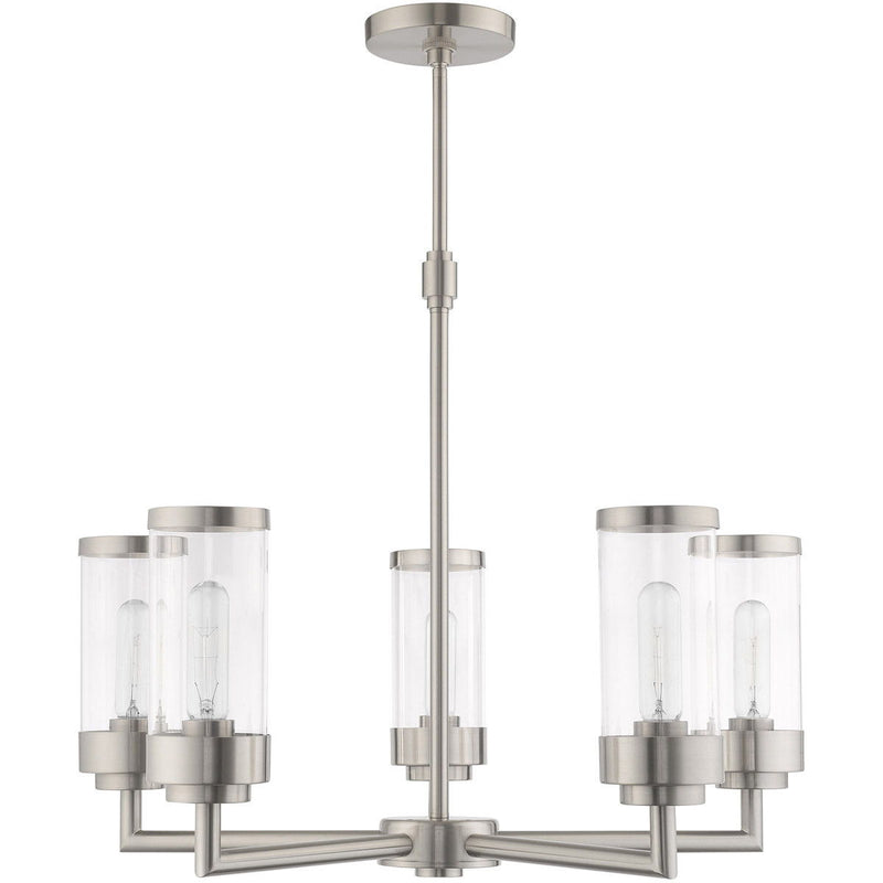 22'' Five Light Dimmable Chandelier With Shades - Nickel