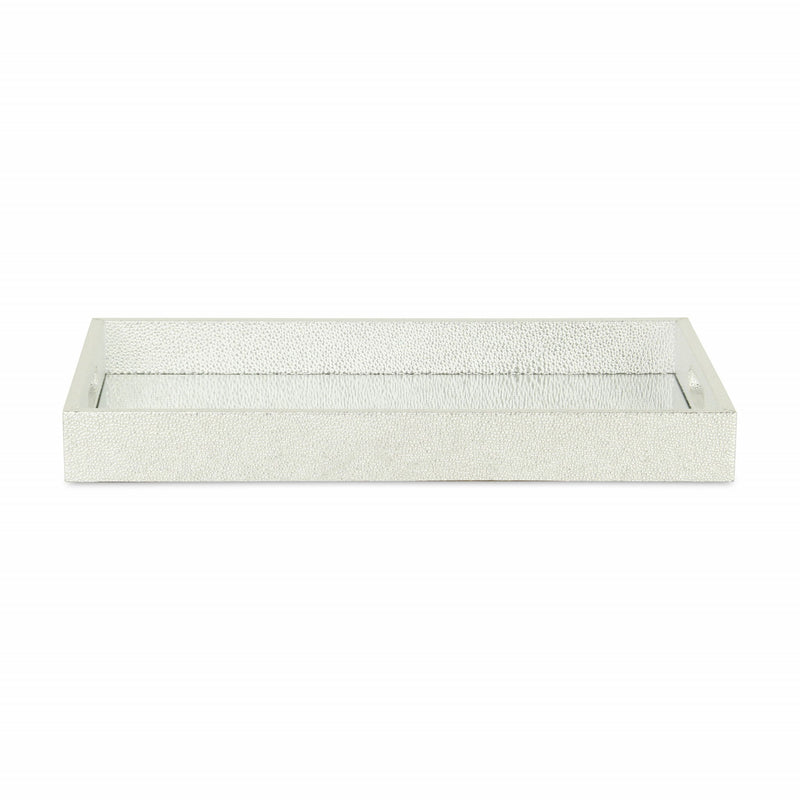 16" Rectangular Wood Handmade Tray With Handles - Silver