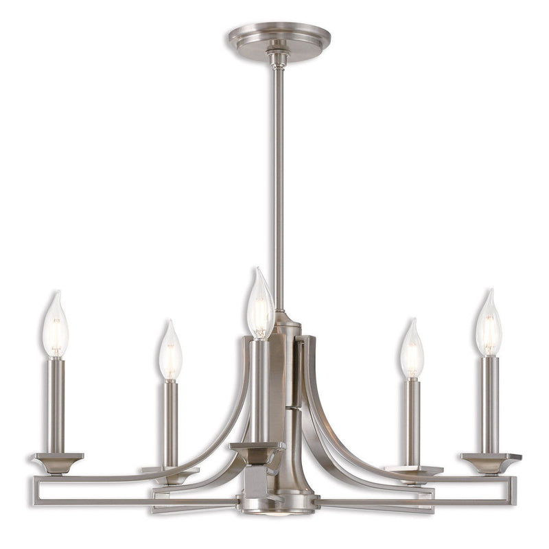 18" Six Light Metal Dimmable Chandelier With Shades - Nickel
