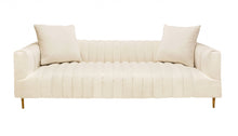 Load image into Gallery viewer, Velvet Sofa And Toss Pillows With Gold Legs - Ivory

