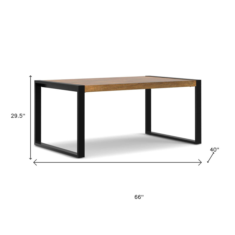 66" Solid Wood Iron Frame Base Dining Table - Natural / Black