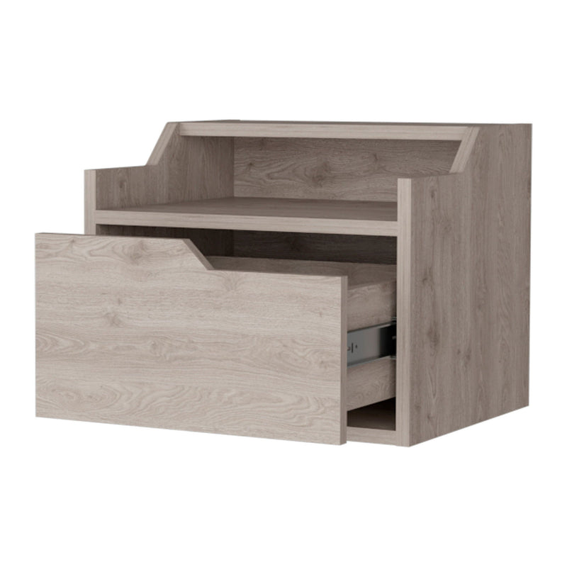 13" One Drawer Faux Wood Floating Nightstand - Gray
