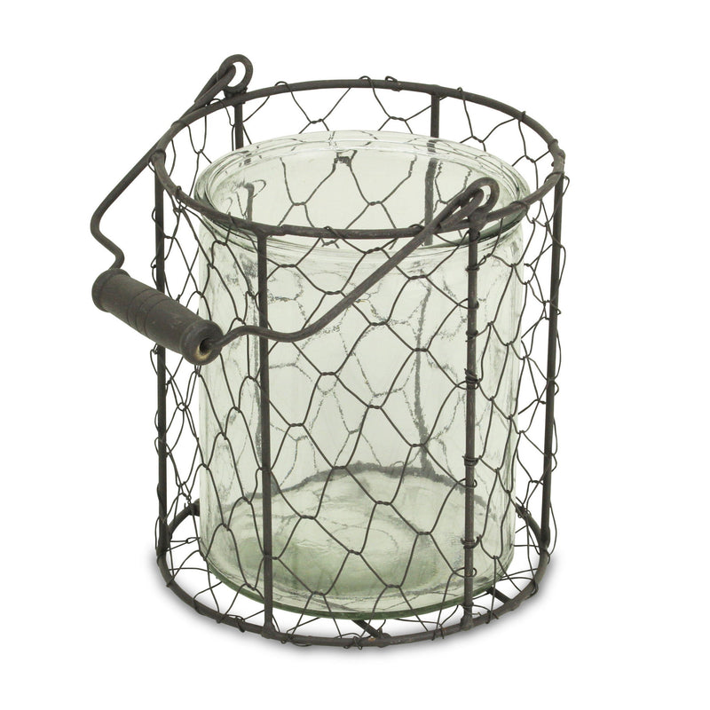 Wire Basket Jar - Brown / Clear
