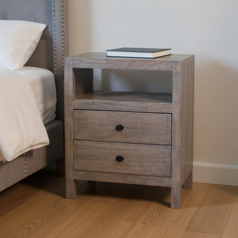 24" Two Drawer Nightstand Solid Wood - Brown