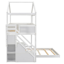 Load image into Gallery viewer, Twin over Full House Bunk Bed with Storage Staircase and Blackboard,White(Old SKU: GX001701AAK)
