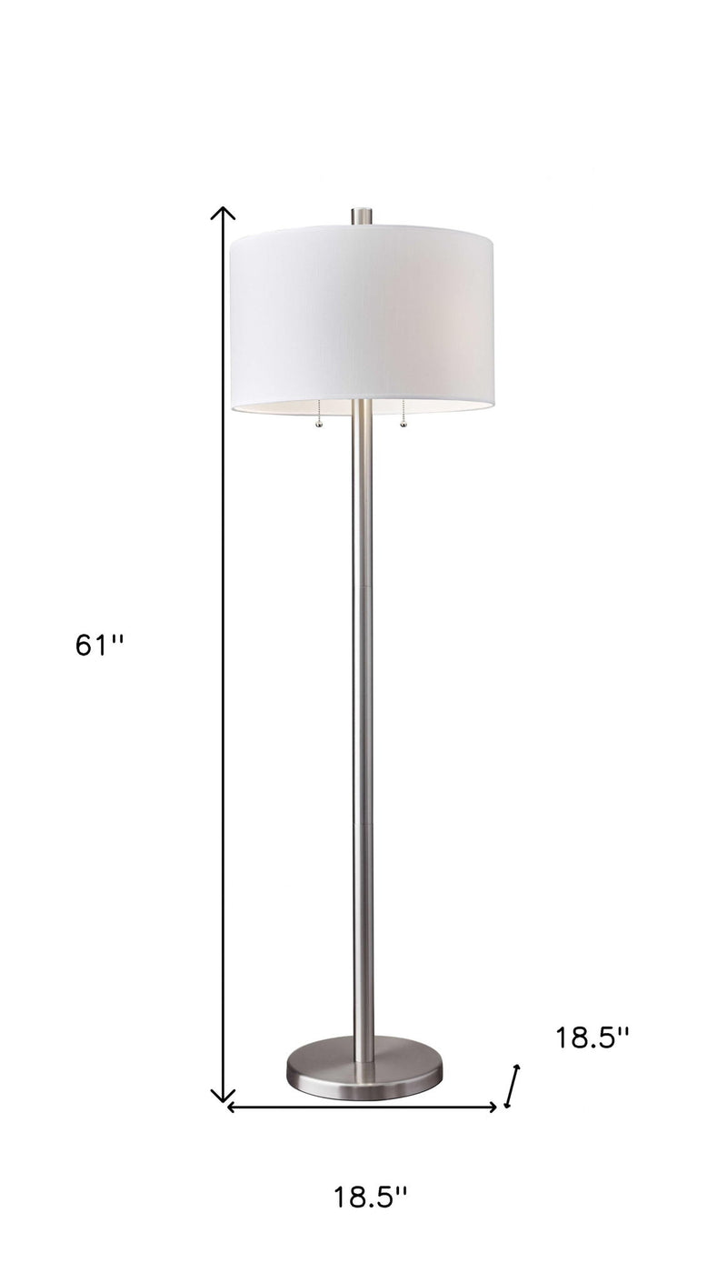 Two Light Traditional Shaped Floor Lamp White Drum Shade - Silver White
