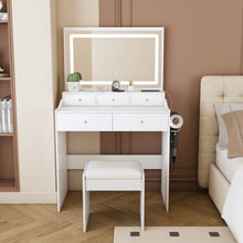 Load image into Gallery viewer, Wood Mirrored Five Drawer Vanity Table Lights - White
