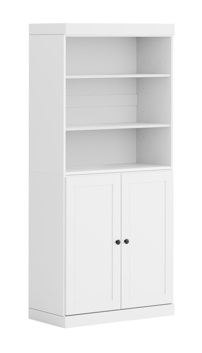 Adjustable Six Tier Library Bookcase With Two Doors - White