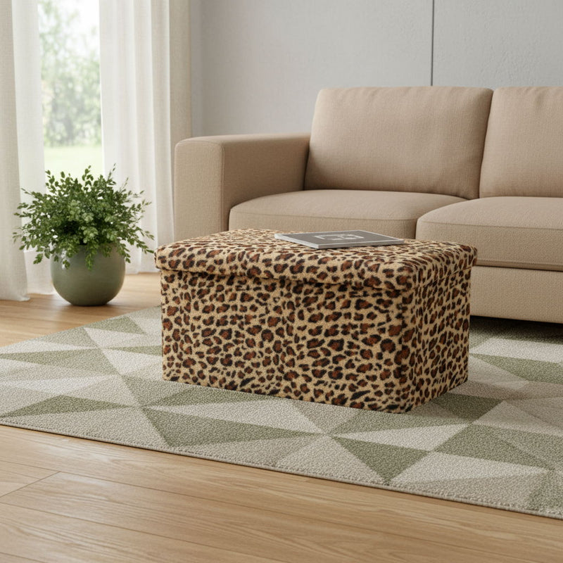 30" Animal Print Storage Ottoman - Beige / Brown