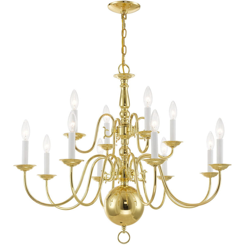 26" Twelve Light Dimmable Chandelier With Shades - Brass