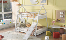 Load image into Gallery viewer, Twin over Queen House Bunk Bed with Climbing Nets and Climbing Ramp, White
