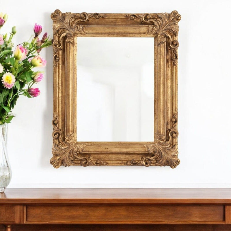 23" Antiqued Ornate Scroll Framed Accent Mirror - Gold