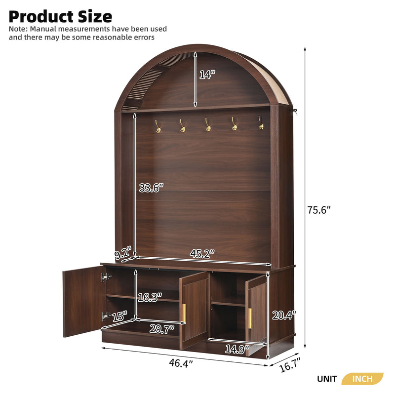 Arched Top Hall Tree With 5 Hooks
