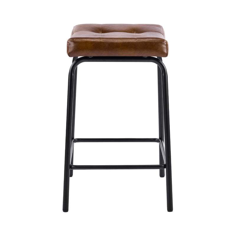 Faux Leather And Metal Backless Counter Height Bar Chairs (Set of 2) - Brown And Black