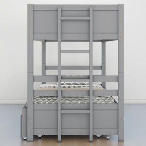 Twin over Pull-out Bunk Bed with Trundle, Gray