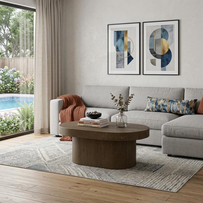 Solid Wood Oval Pedestal Coffee Table (727842) - Brown
