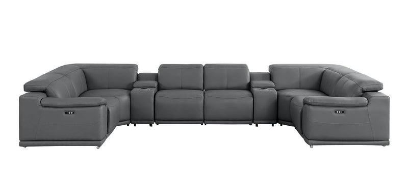 Leather Modular U Shaped Eight Piece Corner Sectional With Console - Battleship Gray