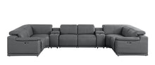 Load image into Gallery viewer, Leather Modular U Shaped Eight Piece Corner Sectional With Console - Battleship Gray
