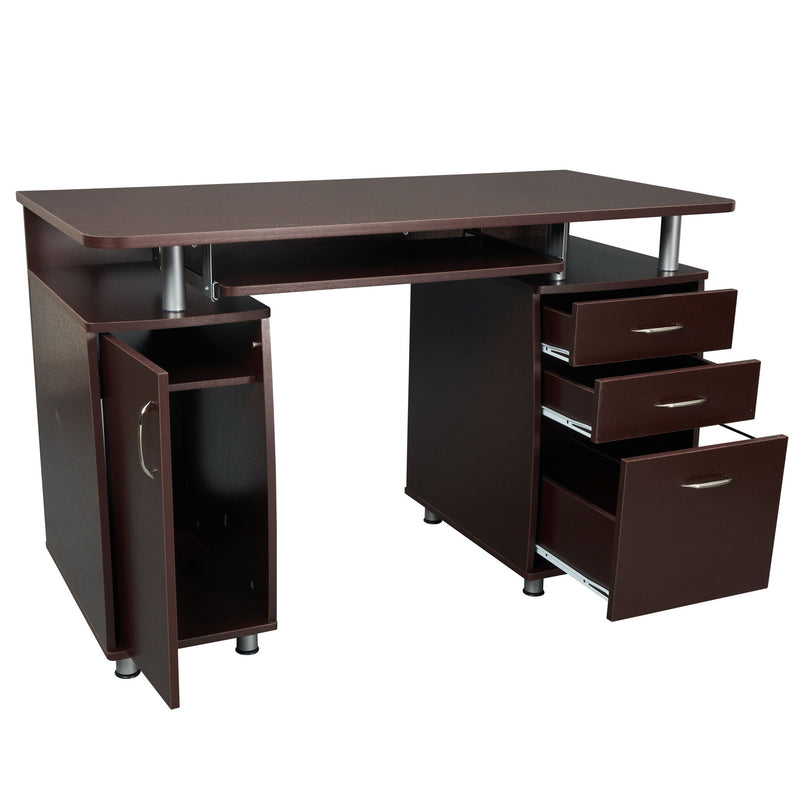 Pedestal Computer Desk With Three Drawers - Chocolate