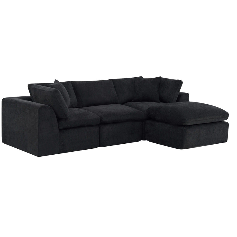 Chenille Modular Sofa Chaise With Ottoman Toss Pillows (725210) - Black