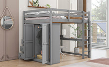 Load image into Gallery viewer, Wood Full Size Loft Bed with Built-in Wardrobe, Desk, Storage Shelves and Drawers, Gray
