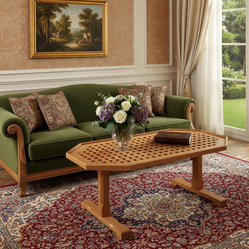 Solid Teak Wood Hexagonal Coffee Table - Brown