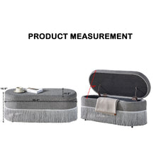 Load image into Gallery viewer, Oval Upholstered Storage Ottoman With Fringe Trim &amp; Lift Top Lid
