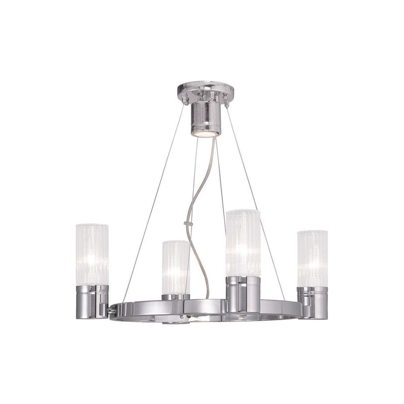Four Light Metal Dimmable Chandelier With Shades - Silver / Clear
