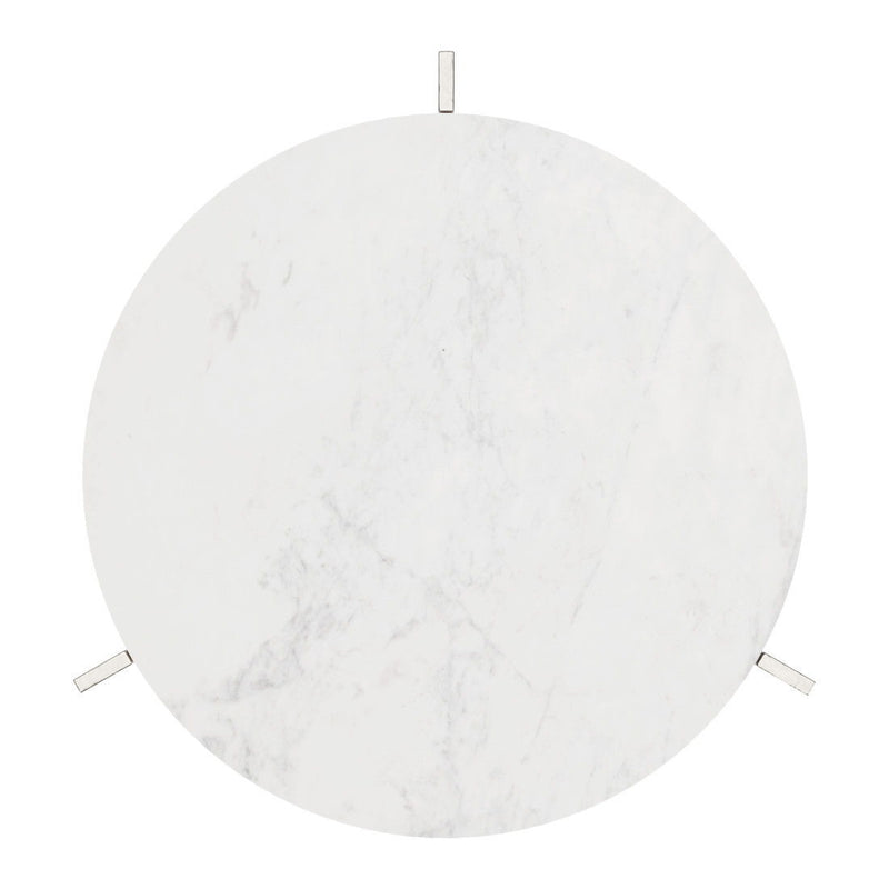 25" Marble And Aluminum Round Cross Legs End Table - White And Silver