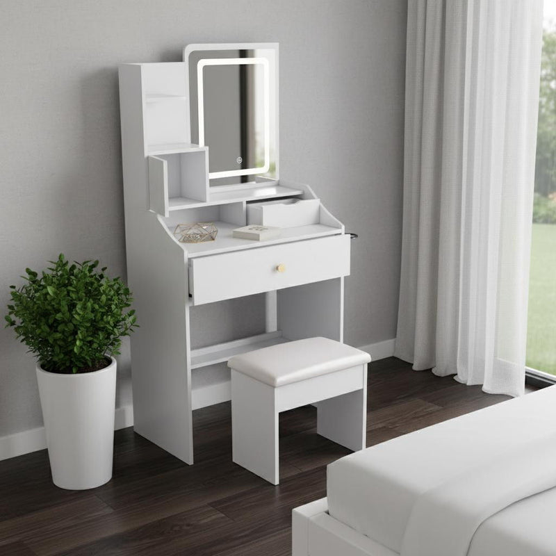 43" Wood Lighted Vanity Two Drawer Dresser - White