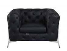 Load image into Gallery viewer, Italian Leather Tufted Chesterfield Chair - Black And Silver
