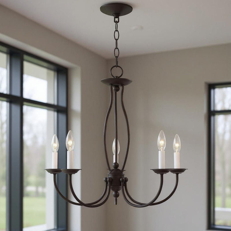 22'' Five Light Dimmable Chandelier With Shades - Bronze