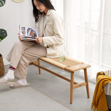 Load image into Gallery viewer, Woven Design Dining Bench For Dining Room, Bedroom - Natural Oak
