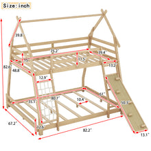 Load image into Gallery viewer, Twin over Queen House Bunk Bed with Climbing Nets and Climbing Ramp, Natural
