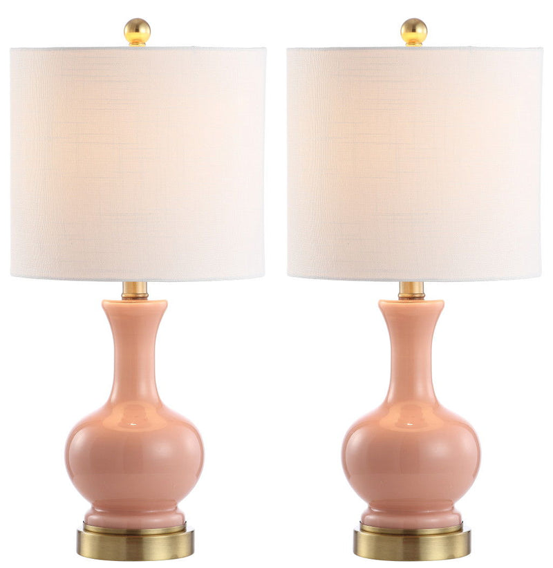 Novelty Table Lamps With Drum Shades (Set of 2) - Coral