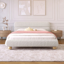 Load image into Gallery viewer, Queen Size Contemporary Low Profile Upholstered Bed With Teddy Fleece Boucle Fabric And Solid Round Legs - White

