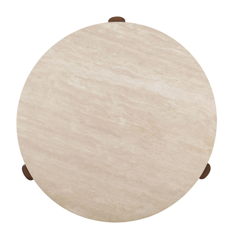 Stone And Wood Round Coffee Table - Natural / Oak