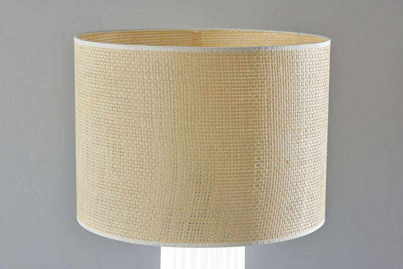 Ceramic Cylinder Table Lamp With Beige Drum Shade - White