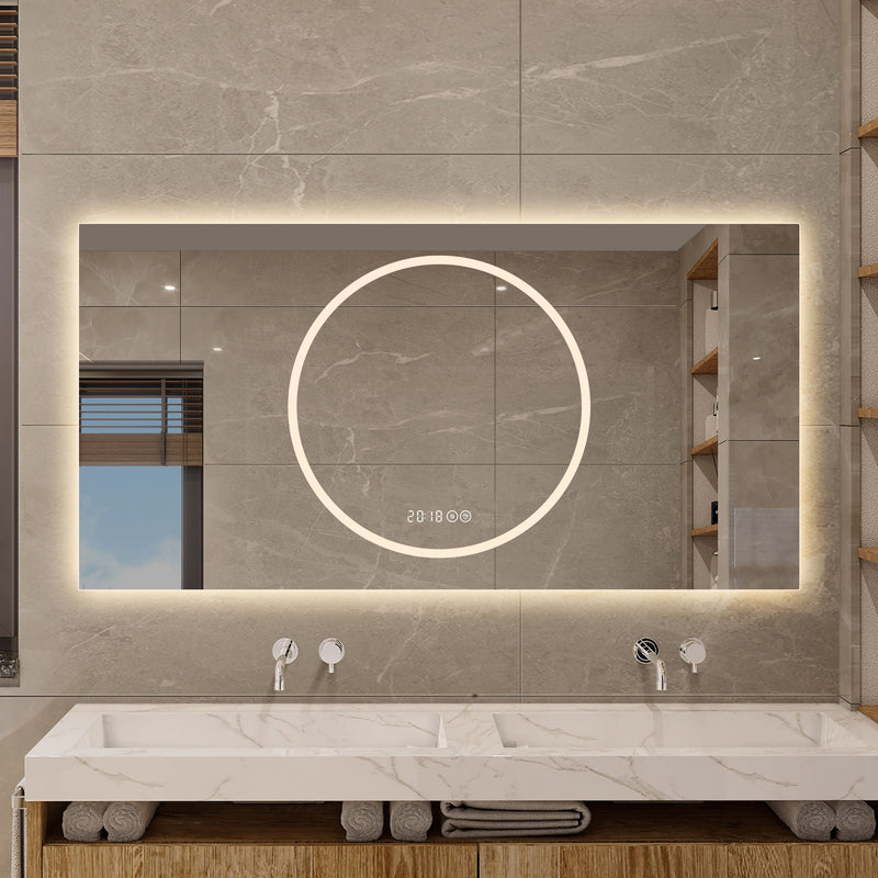 47" Round Lighted Frameless Bathroom Vanity Mirror - Silver
