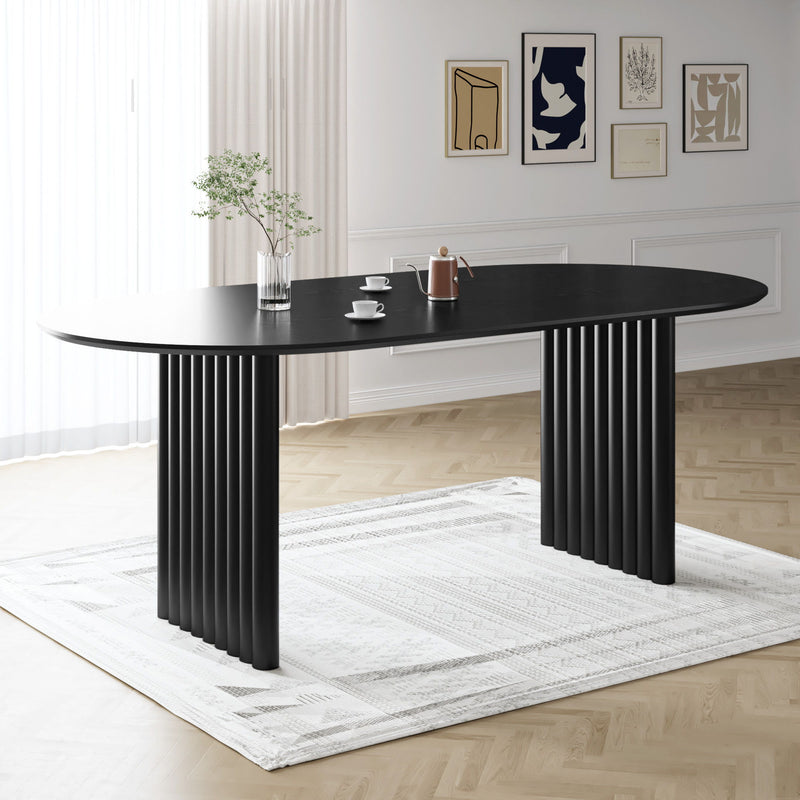 79" Solid Wood Mirrored Double Pedestal Base Oval Dining Table - Walnut