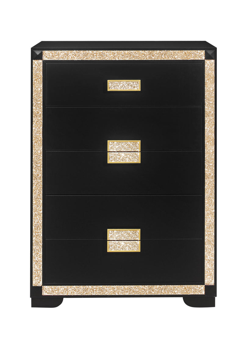 48" Faux Crystal Bling Wood Six Drawer Dresser - Black And Gold